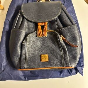 Dooney & Bourke Blue Leather Backpack with Tan Trim
